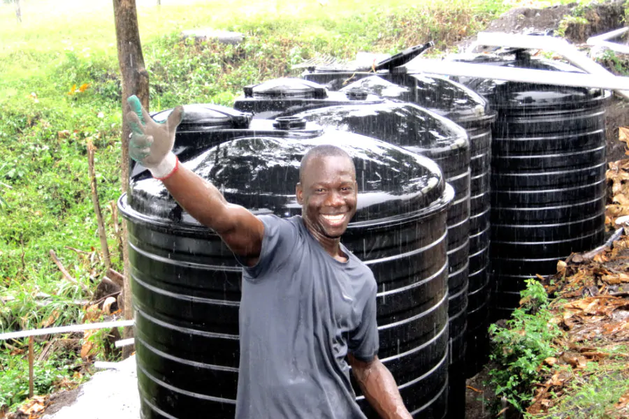 Rainwater is collected to supply a big part of the showers, toilets and working facilities collected in four – 1000 gallons water tanks